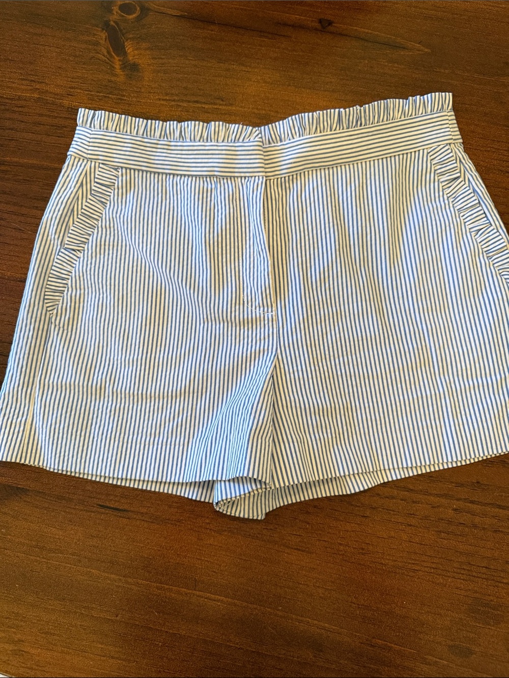 J. Crew Blue and White Pinstripe Bermuda Shorts